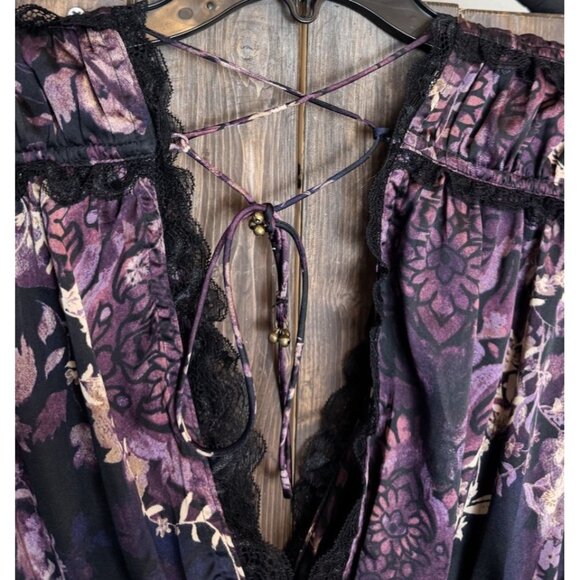 Free People MEDIUM Bodysuit Worth The Wait Balloon Long Sleeves Smocked Lace - Picture 9 of 14